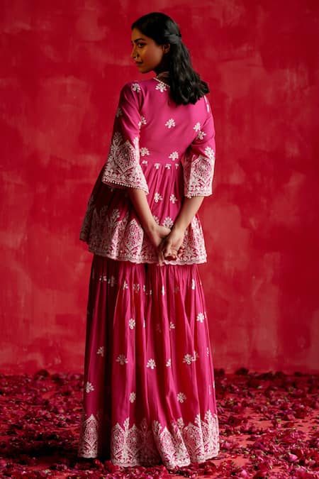 Preevin Floral Embroidered Anarkali Sharara Set 
