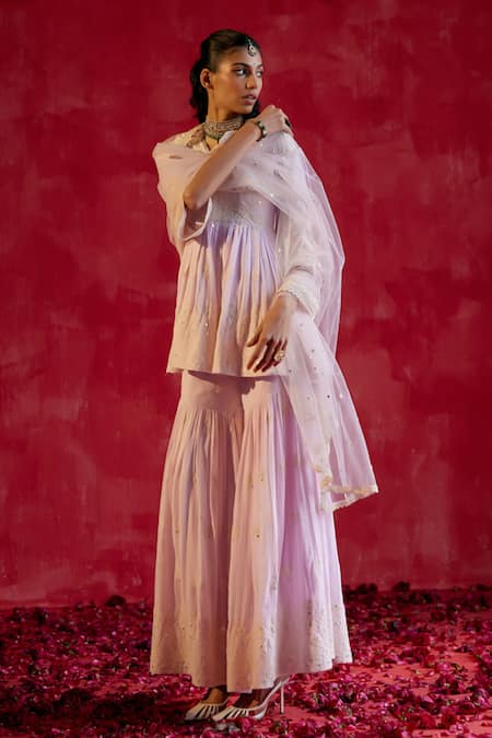 Preevin Tonal Embroidered Peplum Kurta Sharara Set 