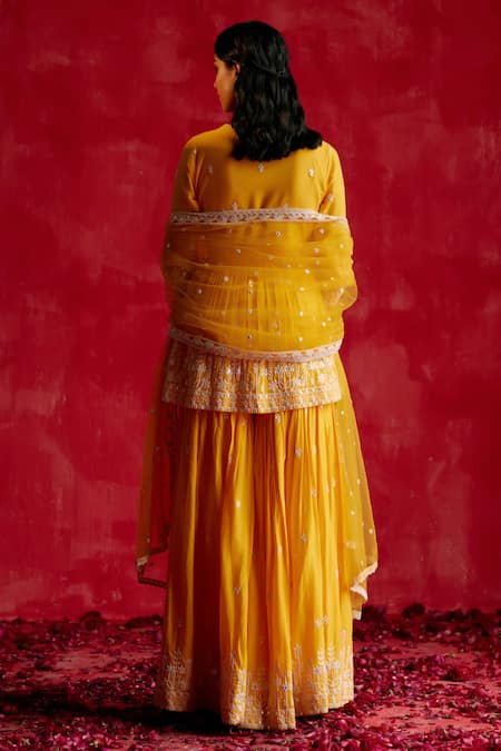 Preevin Floret Embroidered Peplum Kurta Sharara Set 