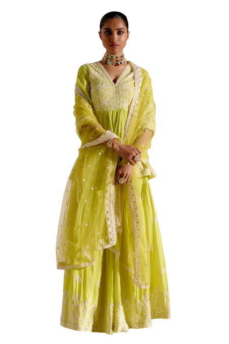 Buy Preevin Green Cotton, Tulle, Net Embroidery, Mirrors Ambi Peplum Kurta Sharara Set Online at Aza Fashions Buy_Preevin_Green Cotton, Tulle, Net Embroidery, Mirrors Ambi Peplum Kurta Sharara Set _Online_at_Aza_Fashions