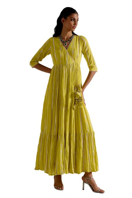 Buy Preevin Green Cotton, Tulle, Net Mirrors, Tassels, Detailed Angarkha With Dupatta Online at Aza Fashions Buy_Preevin_Green Cotton, Tulle, Net Mirrors, Tassels, Detailed Angarkha With Dupatta _Online_at_Aza_Fashions