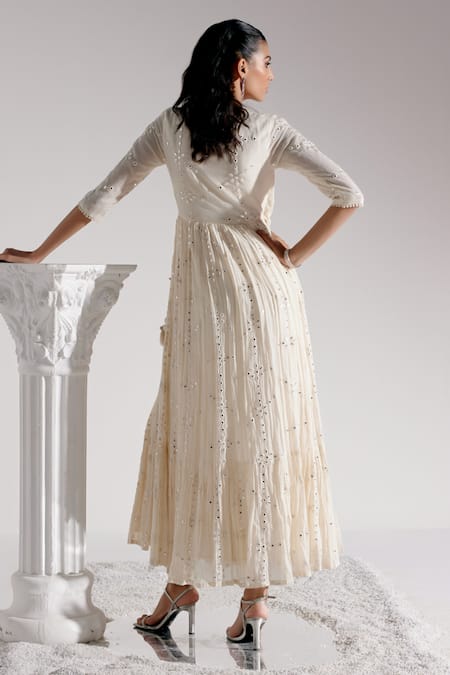 Preevin Floral Mirror Embellished Angarkha With Dupatta 