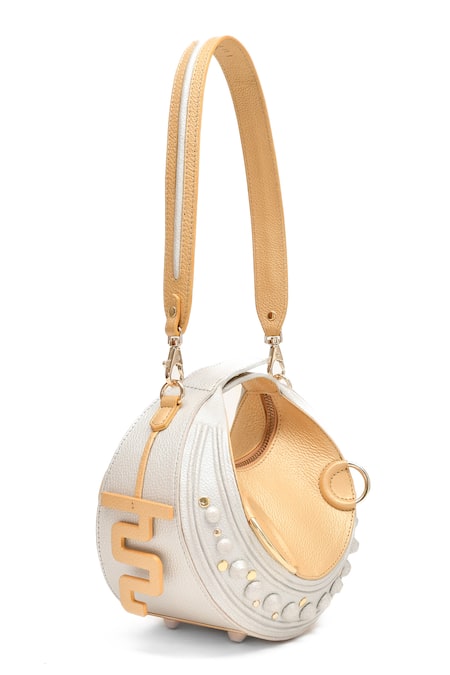 Immri_Gold Halo Celeste Crescent Bag _Online_at_Aza_Fashions