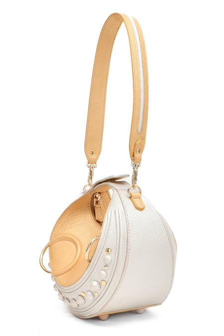 Buy_Immri_Gold Halo Celeste Crescent Bag _Online_at_Aza_Fashions