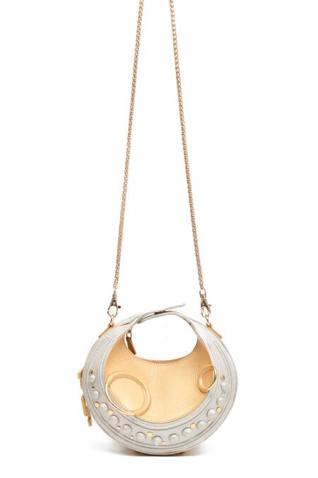 Immri_Gold Halo Celeste Crescent Bag _at_Aza_Fashions