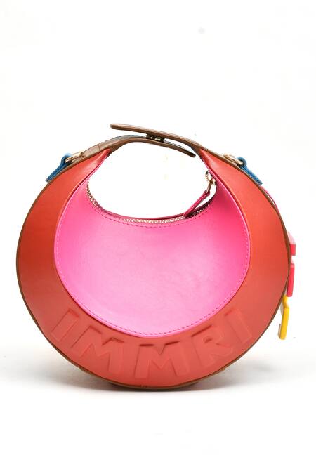 Buy_Immri_Red Studs Crescent Halo Bag With Embellishments _Online_at_Aza_Fashions