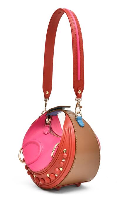 Immri_Red Studs Crescent Halo Bag With Embellishments _at_Aza_Fashions