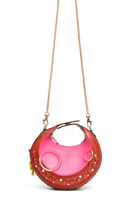 Buy_Immri_Red Studs Crescent Halo Bag With Embellishments 