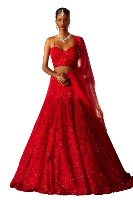 Buy Eeksha Red Net Crystals, Beads, Sequins Sweetheart Neck Resham Embroidered Lehenga Set Online at Aza Fashions Buy_Eeksha_Red Net Crystals, Beads, Sequins Sweetheart Neck Resham Embroidered Lehenga Set _Online_at_Aza_Fashions