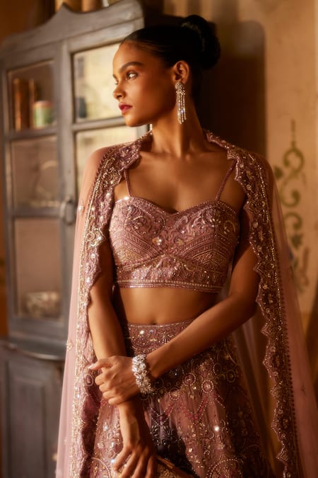 Shop Eeksha Purple Organza Pearls, Sequins, Diamonds Floral Embellished Lehenga Blouse Set at Aza Fashions Shop_Eeksha_Purple Organza Pearls, Sequins, Diamonds Floral Embellished Lehenga Blouse Set _at_Aza_Fashions