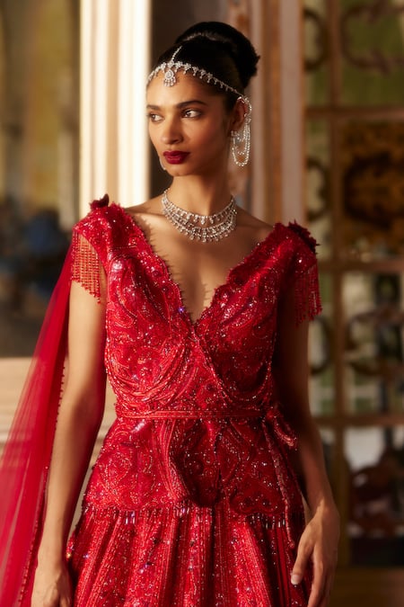 Eeksha Swarovski Embellished Bridal Lehenga Peplum Jacket Set 