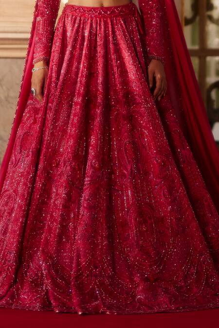 Shop Eeksha Fuchsia Tulle, Chiffon Sequins, Swarovski Embellished Floral Bridal Lehenga Set Online at Aza Fashions Shop_Eeksha_Fuchsia Tulle, Chiffon Sequins, Swarovski Embellished Floral Bridal Lehenga Set _Online_at_Aza_Fashions