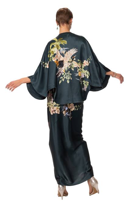 Shop Eeksha Green Botanical Print Capelet Dhoti Skirt Set Online at Aza Fashions Shop_Eeksha_Green Botanical Print Capelet Dhoti Skirt Set _Online_at_Aza_Fashions