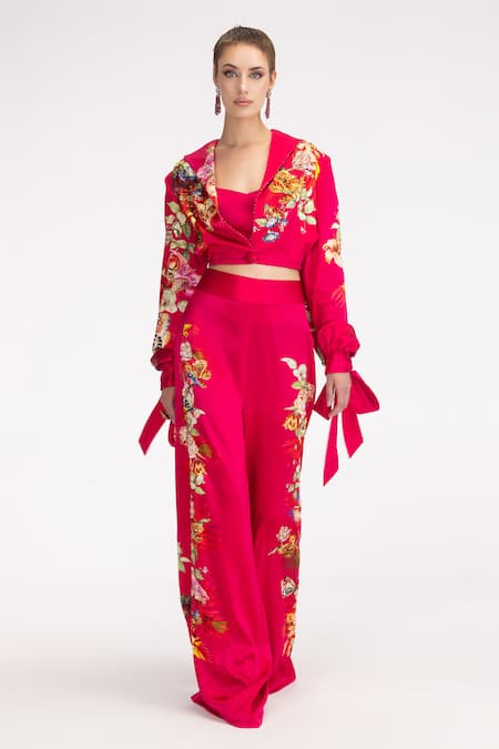 EEKSHA Printed Cropped Blazer Pant Set 