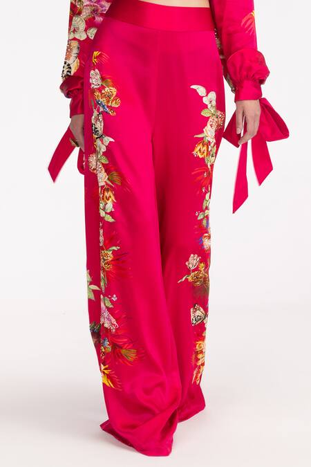 Buy Eeksha Fuchsia Silk Satin Embroidery, Sequins Collared Printed Cropped Blazer Pant Set Online at Aza Fashions Buy_Eeksha_Fuchsia Silk Satin Embroidery, Sequins Collared Printed Cropped Blazer Pant Set _Online_at_Aza_Fashions