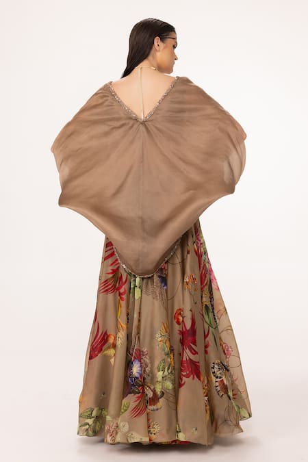 Eeksha Sequin Embroidered Cowl Blouse & Lehenga Skirt Set 