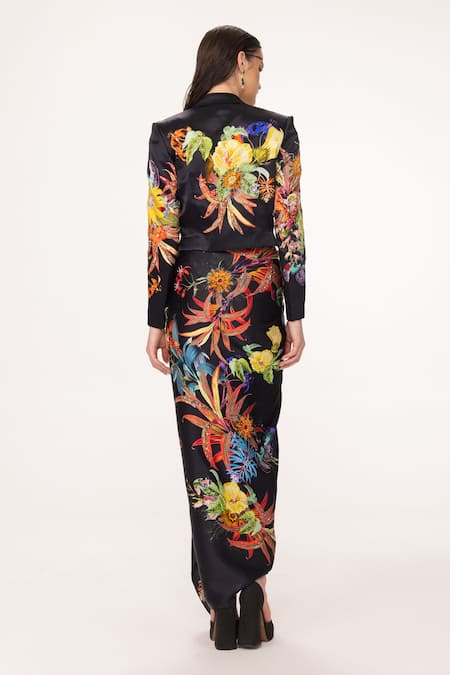 Eeksha Botanical Print Blazer & Draped Skirt Set 