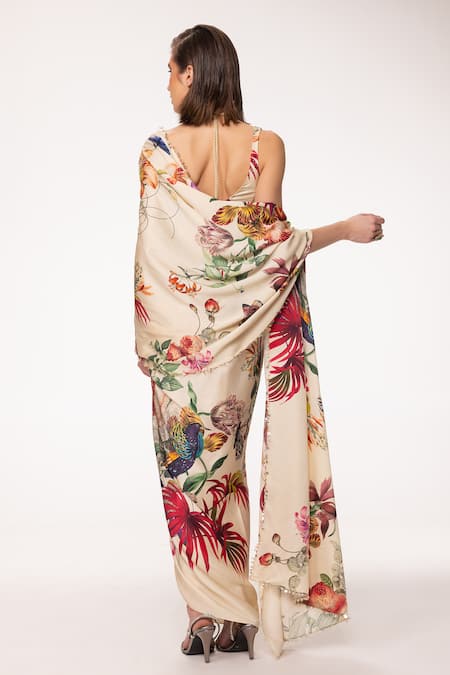 Eeksha Floral Print Pre-Draped Saree With Blouse 