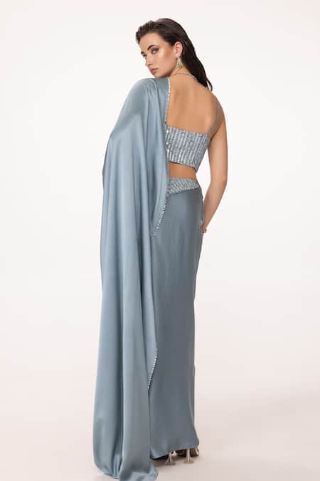 Eeksha Border Embroidered Pre-Draped Skirt Saree With Blouse 