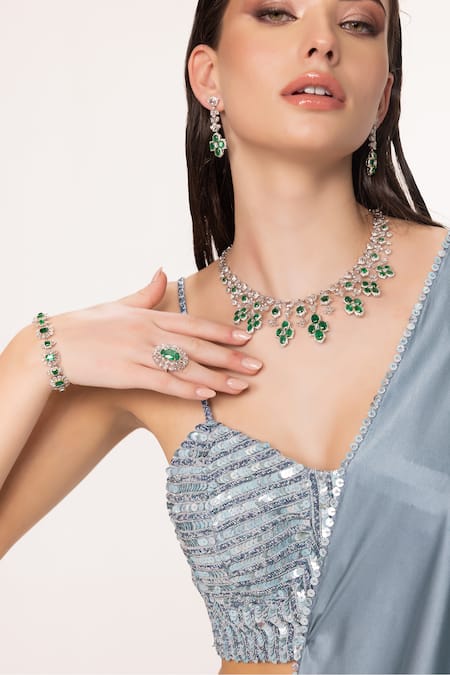 Shop Eeksha Blue Satin, Border Embroidered Pre-draped Skirt Saree With Blouse Online at Aza Fashions Shop_Eeksha_Blue Satin, Border Embroidered Pre-draped Skirt Saree With Blouse _Online_at_Aza_Fashions