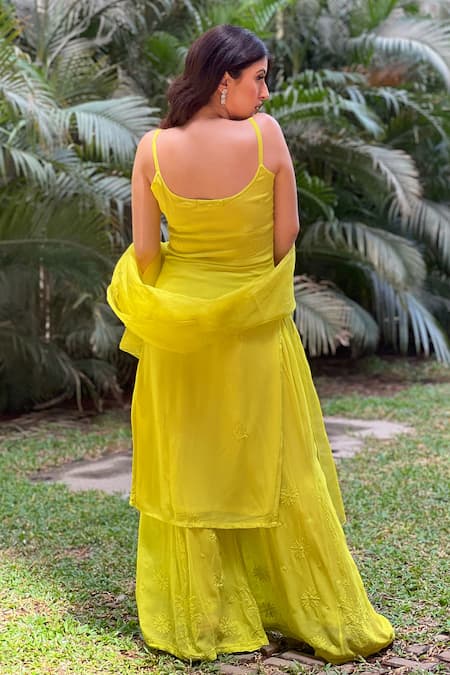 LABEL AISHWARYRIKA Chikankari Embroidered Straight Kurta Palazzo Set 