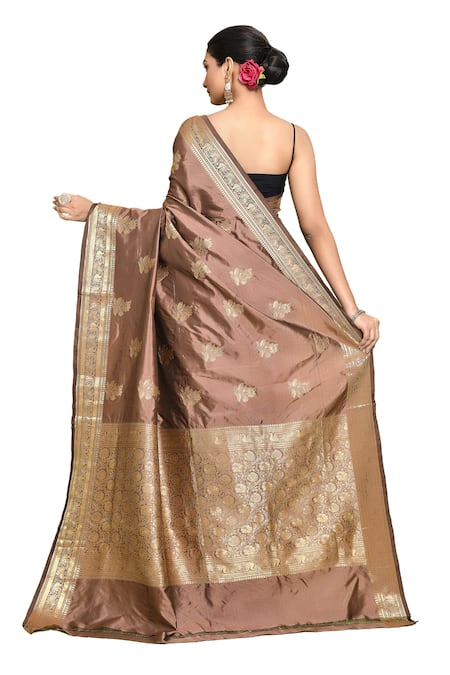Buy_Samyukta Singhania_Brown Kota Doria Embroidery Surajmukhi Buta Woven Saree With Running Blouse 