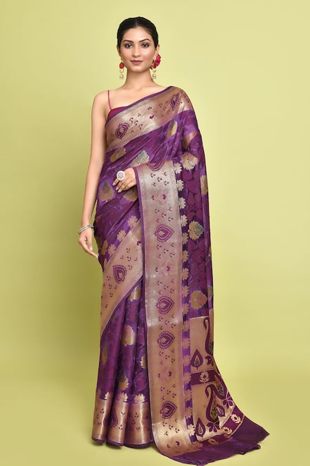 Samyukta Singhania Bullian Paisley Woven Saree With Running Blouse 