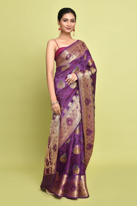 Samyukta Singhania_Purple Silk Embroidery Bullian Paisley Woven Saree With Running Blouse _at_Aza_Fashions