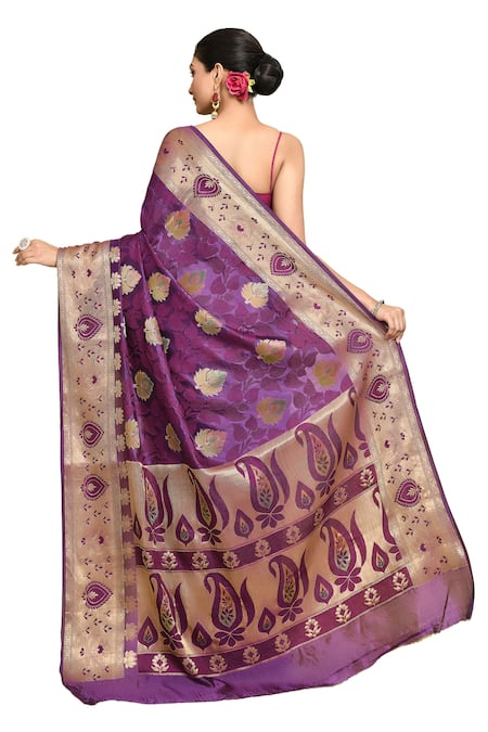 Buy_Samyukta Singhania_Purple Silk Embroidery Bullian Paisley Woven Saree With Running Blouse 