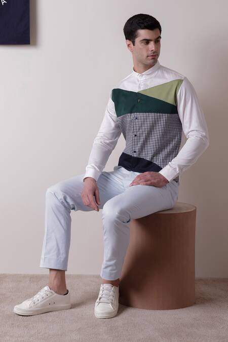 Buy Lacquer Embassy Multi Color Cotton Satin Colorblock Checkered Printed Shirt Online at Aza Fashions Buy_Lacquer Embassy_Multi Color Cotton Satin Colorblock Checkered Printed Shirt _Online_at_Aza_Fashions