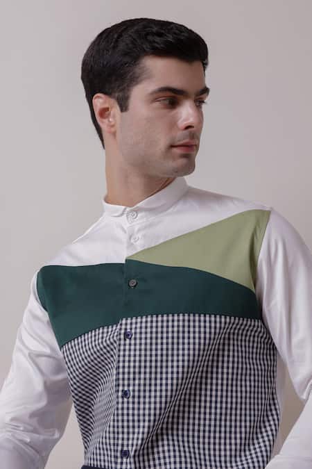 Lacquer Embassy Multi Color Cotton Satin Colorblock Checkered Printed Shirt at Aza Fashions Lacquer Embassy_Multi Color Cotton Satin Colorblock Checkered Printed Shirt _at_Aza_Fashions