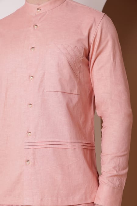 Shop_Lacquer Embassy_Pink Cotton Linen Plain Epis Shirt  _Online_at_Aza_Fashions