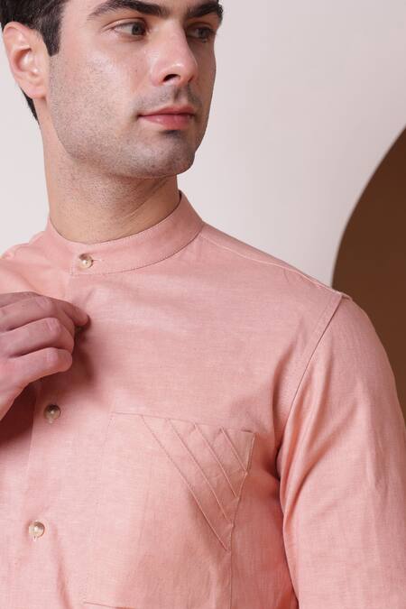 Buy_Lacquer Embassy_Pink Cotton Linen Plain Epis Shirt  