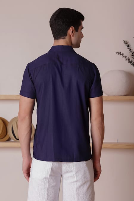 Lacquer Embassy Flower Thread Embroidered Camp Collar Shirt 