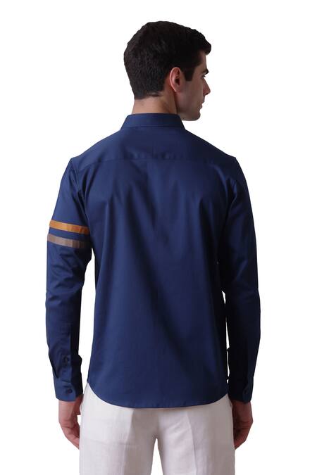 Lacquer Embassy Blue Cotton Embroidery Thunder Full Sleeve Shirt Online at Aza Fashions Lacquer Embassy_Blue Cotton Embroidery Thunder Full Sleeve Shirt _Online_at_Aza_Fashions