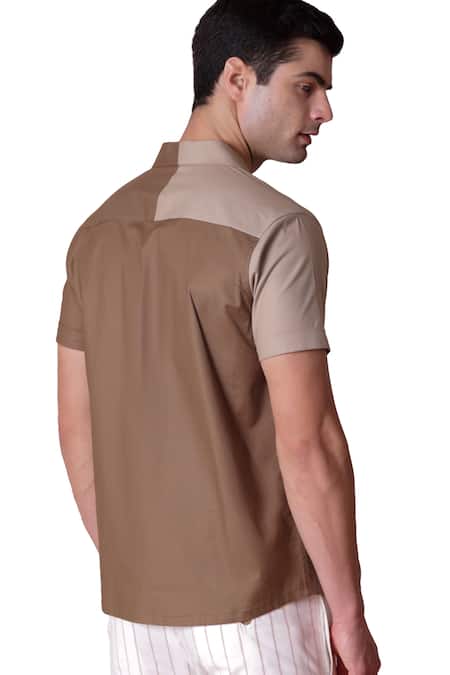 Lacquer Embassy Brown Cotton Embroidery Colourblock Threadwork Abstract Shirt Online at Aza Fashions Lacquer Embassy_Brown Cotton Embroidery Colourblock Threadwork Abstract Shirt _Online_at_Aza_Fashions