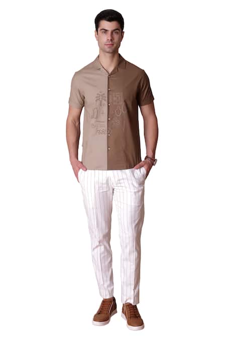 Buy Lacquer Embassy Brown Cotton Embroidery Colourblock Threadwork Abstract Shirt Online at Aza Fashions Buy_Lacquer Embassy_Brown Cotton Embroidery Colourblock Threadwork Abstract Shirt _Online_at_Aza_Fashions