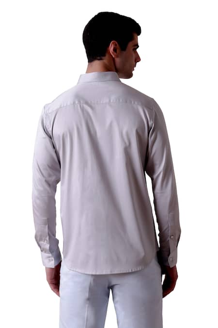 Lacquer Embassy Gray Cotton Satin Colourblock Cut-out Panel Shirt Online at Aza Fashions Lacquer Embassy_Gray Cotton Satin Colourblock Cut-out Panel Shirt _Online_at_Aza_Fashions