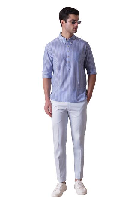 Buy_Lacquer Embassy_Blue Cotton Stripes Rivera Shirt  _Online_at_Aza_Fashions
