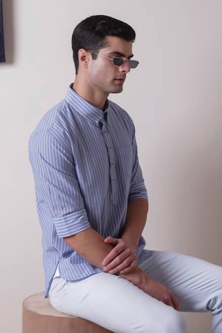 Buy_Lacquer Embassy_Blue Cotton Stripes Rivera Shirt  