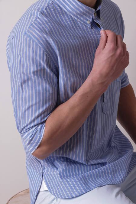 Shop_Lacquer Embassy_Blue Cotton Stripes Rivera Shirt  
