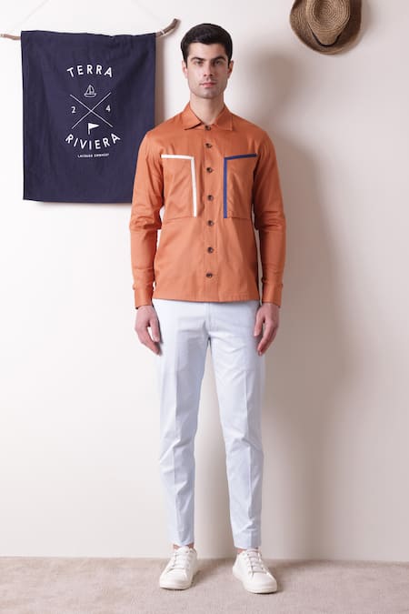 Lacquer Embassy Orange Cotton Plain Tartine Shirt 