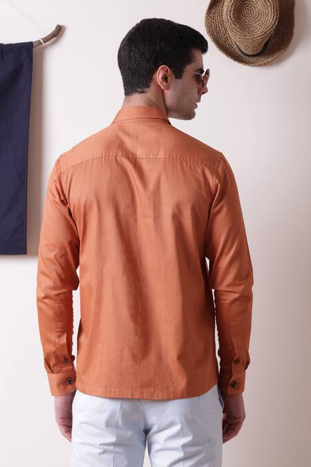 Shop_Lacquer Embassy_Orange Cotton Plain Tartine Shirt  _at_Aza_Fashions