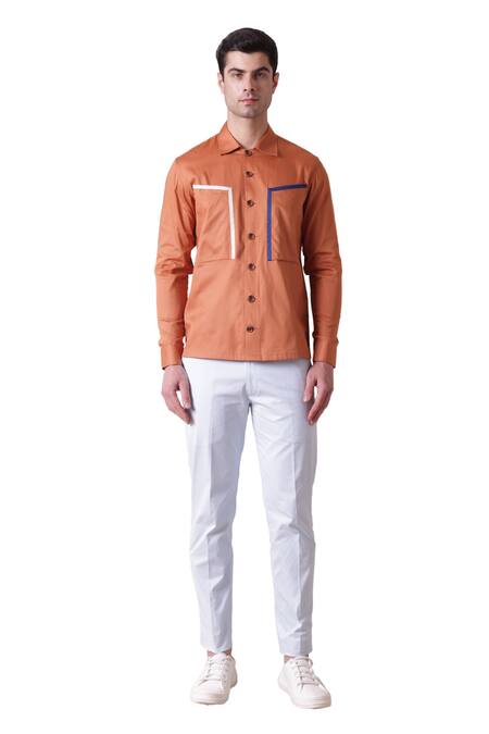 Lacquer Embassy_Orange Cotton Plain Tartine Shirt  _Online_at_Aza_Fashions