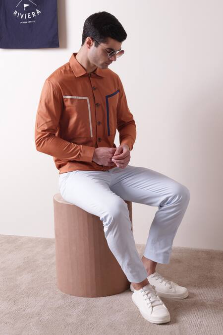 Buy_Lacquer Embassy_Orange Cotton Plain Tartine Shirt  _Online_at_Aza_Fashions