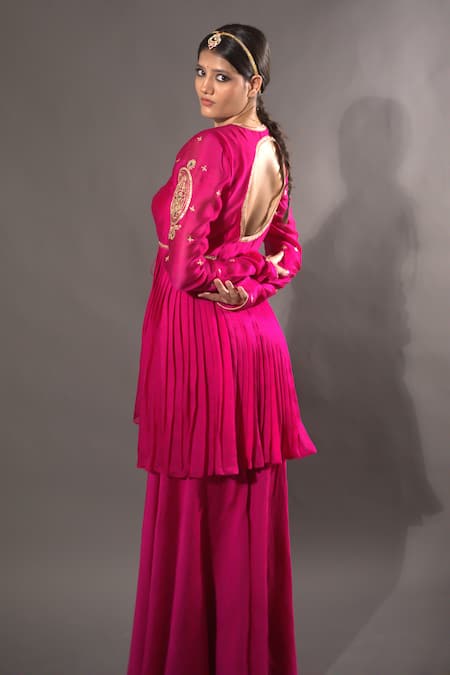 Vikabyarvindampula Embroidered Peplum Top & Sharara Set 