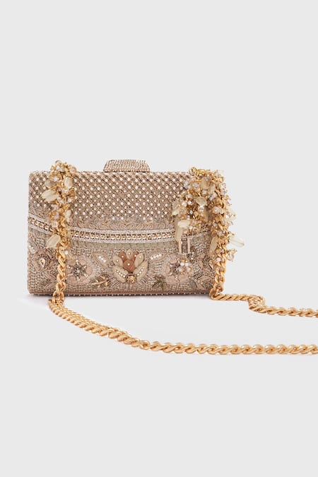 Shop_Tarun Tahiliani_Tyre Cut Bead 3d Floral Embroidered Clutch _at_Aza_Fashions
