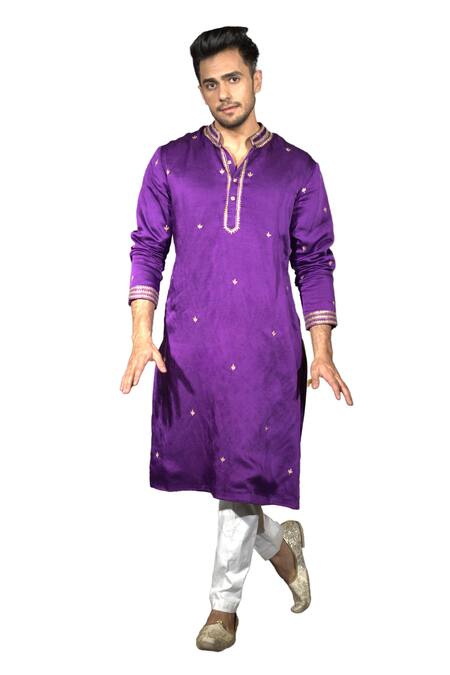 Vikabyarvindampula_Blue Chanderi, Crepe, Cotton Embroidery, Sequins Kurta _Online_at_Aza_Fashions