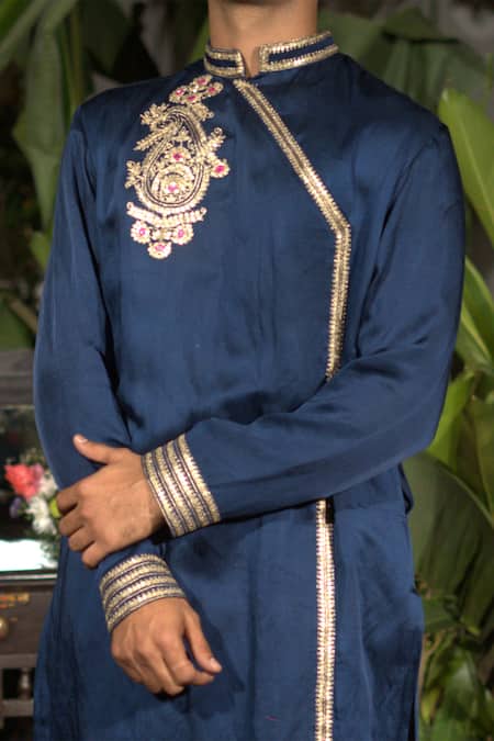 Vikabyarvindampula_Purple Chanderi, Crepe, Cotton Embroidery, Sequins Kurta _Online_at_Aza_Fashions