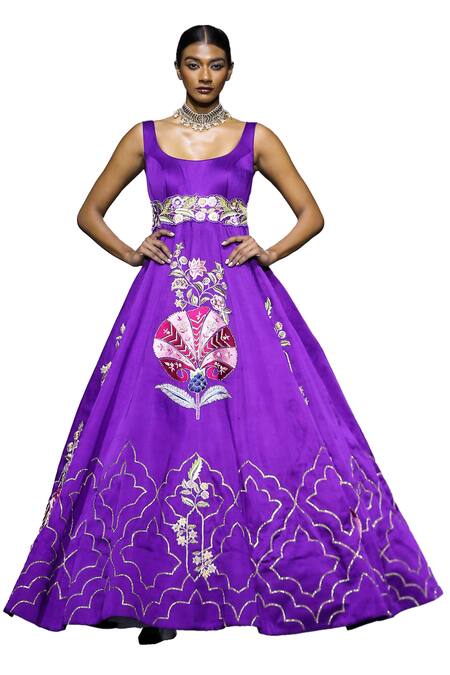 Buy Vikabyarvindampula Purple Cotton, Linen Embroidery, Beads Scoop Neck Hand Gown Online at Aza Fashions Buy_Vikabyarvindampula_Purple Cotton, Linen Embroidery, Beads Scoop Neck Hand Gown _Online_at_Aza_Fashions